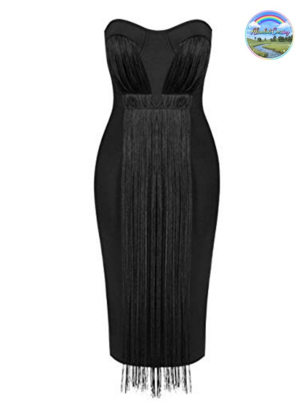 UONBOX Strapless Tassel Bodycon Bandage Tube Dress Party Club Sleeveless